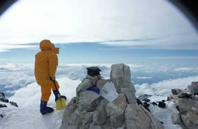 Fairbanks climber Yoshi Nishiyama at the site of the International Arctic Research Center's weather station on Mount McKinley.