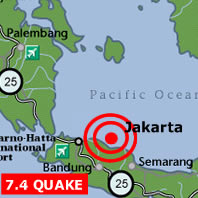 A massive earthquake with a magnitude of 7.4 has struck Indonesia's main island of Java near the capital, Jakarta.