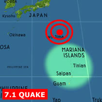 A 7.1 magnitude earthquake hit near the Pacific Ocean island of Guam, the Japan Meteorological Agency has reported.