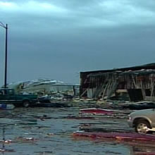 A tornado wreaked havoc in the small southeast Arkansas town of Dumas on Saturday, heavily damaging buildings along the town's main thoroughfare.