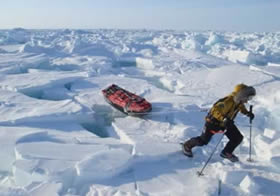 Two Belgium explorers on a mission to measure snow depths across the Arctic Ocean have launched a grueling 500-mile trek across the ragged, crevassed ice between the North Pole and Greenland.