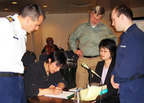 The Marine Board of Investigation began Tuesday's hearing by taking testimony from Makoto Oide, one of the technicians aboard the Alaska Ranger.