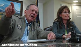 Alaska Senator Ted Stevens was joined by governor Sarah Palin Wednesday at a press conference laying out Stevens' proposals for relief from high energy prices, but reporters wanted to know about the perceived friction between the two.