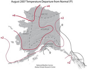 Alaska experienced warmer temperatures from July through September.